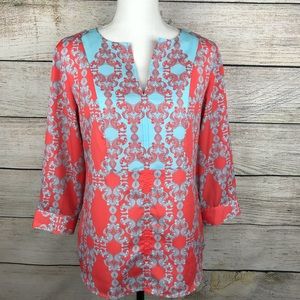 NWT The Limited 3/4 sleeve v-neck button cuff bright colorful tunic top